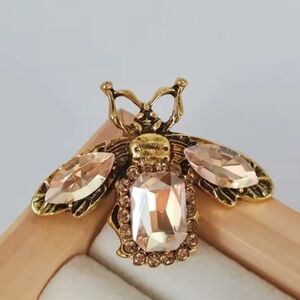 Vintage Champagne  Bee Crystal Brooch